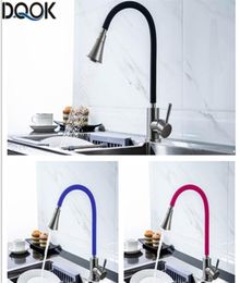 DQOK Silica Gel Nose Any Direction Rotating Kitchen Faucet Cold and Black Blue Water Mixer Red Single Handle Tap T2007104447070