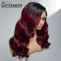 Synthetic Wigs Synthetic Wigs Body Wave Burgundy 13X4 Lace Front Wigs Hair for Women Lace Frontal Wig Two-Tone Black Roots ldd240313