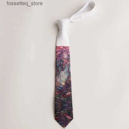 Neck Ties Free shipping New male Original design Groom oil painting casual pyrotechnic student emcee tide literary tie English fan necktie L240313