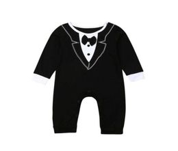 018M Baby Boy Romper Cute Born Infant Boys Bowtie Gentleman Wedding Party Long Sleeve Outfit Jumpsuit Summer Clothing Jumpsuits244300260