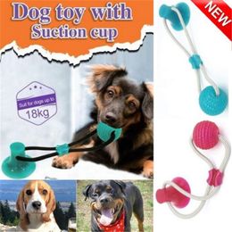 Pet Dog Self-playing Rubber Ball Toy w Suction Cup Interactive Molar Chew Toys for Dog Play Puppy TRB Toy Drop Y2003217P