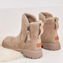 Boots Winter Women's Snow Trendy Mid Top Plush Thickened Warm Cotton Shoes Leather And Wool Integrated
