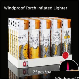 Smoking Pipes New Windproof Torch Lighter Red Flame Jet Gas Refill Cigarette Butane Inflated Plastic Lighters 25 Pcs Per Pack Gadgets Dhoms