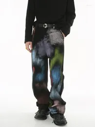 Men's Jeans Trend Wide Leg 2024 Autumn Baggy Tie Dye Denim Pants Korean Style Colourful Graffiti Loose Fashion Trousers W631