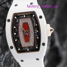 Antique Watch RM Watch Athleisure Watch Rm07-01 Red Lip White Ceramic Side Rose Gold Plate Face Full t Diamond