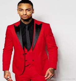 Red Men Wedding Tuxedos Royal Blue Groom Tuxedos Peak Lapel Groomsmen Man Suits JacketPantsVest3259689