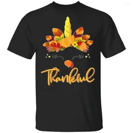 Men's T Shirts HX Thanksgiving T-shirts Thankful Floral Leaves Sticker Printed T-shirt Tees Cotton Tops Casual Men Women Clothing