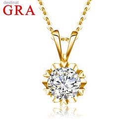 Pendant Necklaces With Certificate D Colour 6.5mm 1CT Moissanite Necklace For Woman Gold Pendant For Women With Chains Wedding Fine jewellery SaleL242313