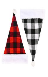 Santa Claus Christmas Hats Red Black Plaid Xmas Cap Short Plush with White Cuffs Fabric Noel Hat Decoration JK2010XB5729315