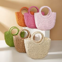 HBP Summer Candy Colors Women Half-moon Tote Bag Straw Handbag Skew Straddle Braided Beach Bag Shoulder Tote