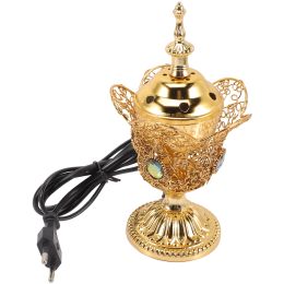 Burners EU Plug Vintage Metal Indoor Burner Middle East Church Electric Censer House Decorations For Home Sandalwood Burner