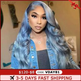 Synthetic Wigs Transparent 13*4 Lace Frontal Wig Body Wave Silver Grey Lace Front Coloured Hair Wigs For Women ldd240313