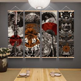 Calligraphy Ukiyo Painting Iron Armour Mechanical Style Decoration Painting Cuisine Shop Bar Wine Shop Tattoo Studio Decor Wall Hanging