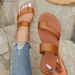 Slippers Sandals Large size slippers for womens 2023 summer new solid Colour round toe wrap casual flat bottomed sandalsH240313
