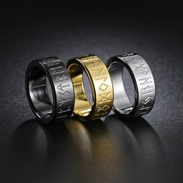 Couple Titanium Steel Viking Letter Rings Rune Letter Gold Stainless Steel Ring for Men Fashion Jewellery