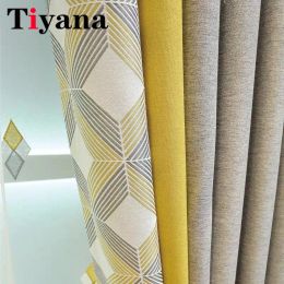 Curtains Modern Yellow Grey Splicing Curtain Cotton Linen Stripe Bedroom Blackout Curtains For Living Room Balcony Blinds Window Drapes