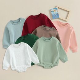 Rompers 2024-09-19 Lioraitiin 0-18M Born Baby Boy Girl Outfits Fleece Solid Colour Bubble Bodysuit Sweatshirt Long Sleeve Warm Clothes