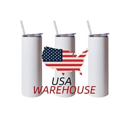 US CA Warehouse Tumblers White Stainless Steel 20oz Straiught Cups Sublimation Blanks Mugs with Straw 4.23