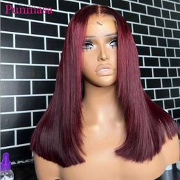 Synthetic Wigs Synthetic Wigs Punmasa 99j Dark Burgundy Coloured 13x6 Lace Frontal Wigs Bone Straight Transaprent Lace Wig PrePlucked 200% Density ldd240313