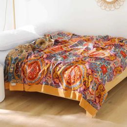 Comforters sets Textile City Colored Cotton Europ Style Tangka Towel Blanket Floral Pattern Summer Air Conditioner Soft Nap Blanket Double Quilt YQ240313