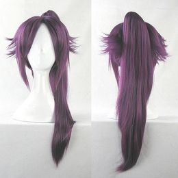 Party Supplies BLEACH Shihouin Yoruichi Cosplay Wigs High-temperature Fibre Synthetic Hair Base Wig Tiger Clip Purple With Free Net