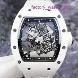 Antique Watch RM Watch Athleisure Watch Rm055 Titanium Alloy White Ceramic Hollow Out Dial 49.9*42.7mm Manual Warranty