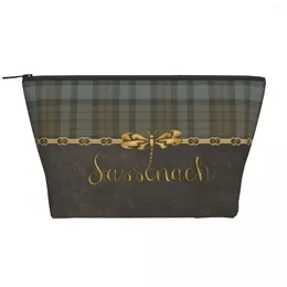 Cosmetic Bags Leather And Tartan Sassenach Pattern Makeup Bag Women Travel Organizer Dragonfly Outlander Storage Toiletry