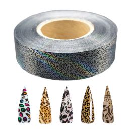 Kits 1roll Leopard Print Nail Art Foils 500m*4cm Laser Holographic Transfer Polish Sticker Wraps Adhesive Slider Nail Art Decals