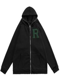 Men039s Jackets Xiaozhongchao brand Raf Simons letter embroidery Plush high street hooded sweater for men and women couple zipp3389166