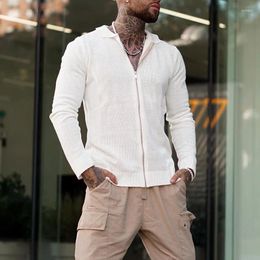 Men's Sweaters Spring And Autumn Woollen Shirt Zipper Top Outwear White Slim Fit