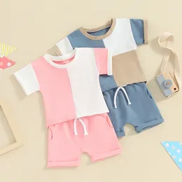 Clothing Sets Toddler Boy Girl Summer Clothes Baby Contrast Colour Short Sleeve T-Shirt With Solid Shorts 2Pcs Cotton Outfits