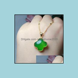 Pendant Necklaces Natural High Ice Green Chalcedony 925 Sier Inlaid Four-Leaf Clover Drop Delivery Jewellery Pendants Ot7Lj
