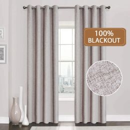 Curtains Linen 100% Blackout Curtains For Kitchen Bedroom Window Treatment Solid Water Proof Curtains for Living Room Custom Made