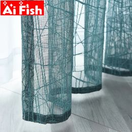 Curtains Simple Modern Partition Plain Texture Curtains Watercrack Design Thickened Window Screen Tulle Sheer For Living Room Drapes