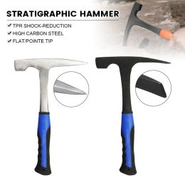 Hammer Geological Hammer High Carbon Steel Stratigraphic Hammer Rock Geology Prospecting Flat/Pointed Tip Shock Reduction Hand Tool