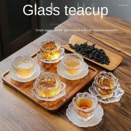 Cups Saucers Heat-resistant Coloured Glaze Glass Cup Tea Chinese Kung Fu Teacup Frosted Master With Saucer Cloudy Household