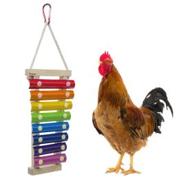 Toys Bird Parrot Intelligence Toy Rope Hanging Chicken Xylophone Toy for Hens Suspensible Wood Chew Pecking Toy with 8 Pecking Keys