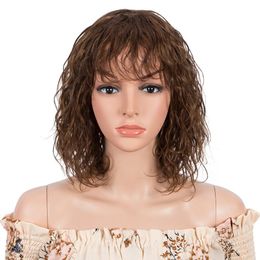 Sleek Short Human Hair Wigs for Women P4/30 Highlight Pixie Cut Wigs with Bangs Water Wave Remy Brazilian Hair Wigs Curly Wigs