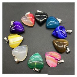 Charms 20Mm Assorted Stripe Agate Heart Stone Pendants For Earrings Necklace Jewellery Making Drop Delivery Findings Components Dhkip