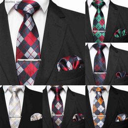 Neck Ties 41 Style Men Tie Necktie Pocket Square Party Wedding Fashion Striped Plaid 8cm Silk Woven Business Handkerchief Tie Clip Set L240313