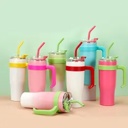 Water Bottles Large Capacity Insulated Cup Stainless Steel Car Vacuum Bottle Straw Coffee Gradient Colour With Handle