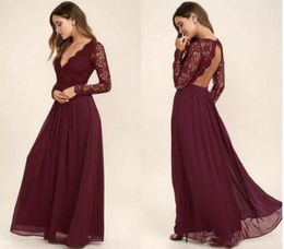 Lace Burgundy Bridesmaid Dresses Chiffon Skirt Illusion Bodice Long Sleeves ALine Junior Bridesmaid Dresses Cheap BA68958893613