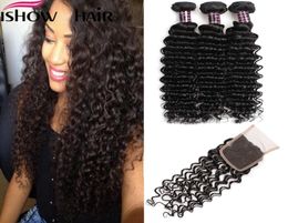 Good Brazilian Indian Malaysian Virgin Hair Deep Wave 3Pcs With Lace Closure Unprocessed Hair Extension For Black Women7875335