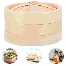 Double Boilers Multi-functional Steamer Food Vegetable Household Bamboo Basket With Lid Reusable