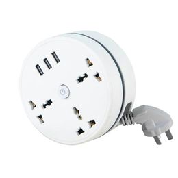 EU US UK AU Plug Round Universal Power Strip Portable Cord Socket With 3 USB Phone Charger Cable Smart Home 240228