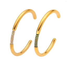 Bangle Vintage Metal Texture Gold Color Stainless Steel Shinny Zircon Cuff Open Bracelet &Bangle Waterproof Statement Stylish Jewelry