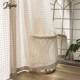 Curtains Japanese Living Room Sheer Curtains for Bedroom Balcony Linen Look Tulle for Windows Modern Rideaux Voilage Yarn Fabric Texture