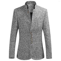 Men's Suits Stand-Up Collar Single-Breasted Mens Suit Blazer Spring / Autumn Slim Dress Coat Men Fashion Casual Pure Colour Jacket