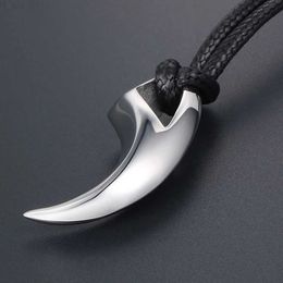 Pendant Necklaces Punk Hip Hop Stainless Steel Crescent Tooth Spike Pendant Necklace Men Women Fashion Wolf Tooth Leather Rope Necklace Jewellery L24313