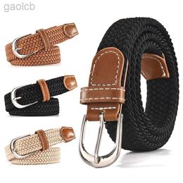 Belts Black Blue Beige Women Casual Buckle Thin Belt Woven Canvas Elastic Expandable Braided Stretch Belts Men ldd240313